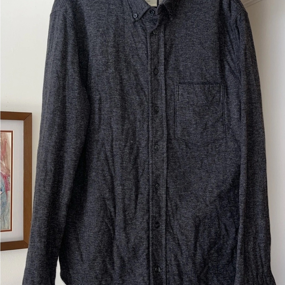 Relwen Soft Cotton Long Sleeve Button Down Shirt - Dark Gray - Large
